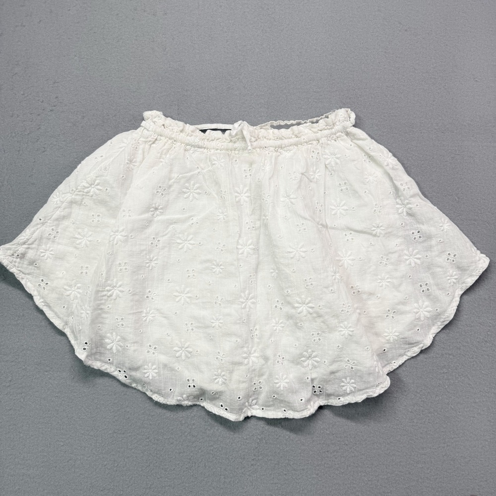 Aerie White Eyelet Floral Mini Skirt XS Cotton Ruffle Elastic Waist Boho Summer - Picture 3 of 7